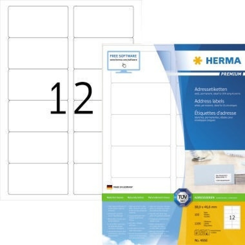 Produktabbildung: HERMA Etikett PREMIUM 4666 88,9x46,6mm weiß 1.200 St./Pack.