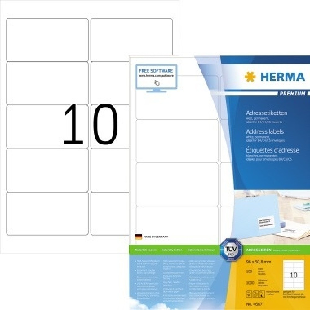 Produktabbildung Nr. 1: HERMA Adressetikett Premium 4667 96x50,8mm weiß 1.000 St./Pack.