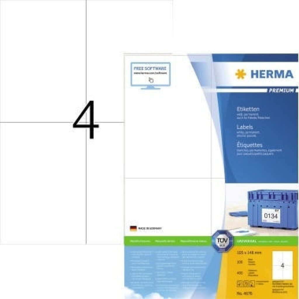HERMA Etikett PREMIUM 4676 105x148mm weiß 400 St./Pack. Produktabbildung: HERMA Etikett PREMIUM 4676 105x148mm weiß 400 St./Pack.