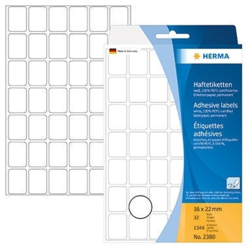 HERMA Vielzwecketikett 2380 16x22mm Papier weiß 1.344 St./Pack. Produktabbildung: HERMA Vielzwecketikett 2380 16x22mm Papier weiß 1.344 St./Pack.