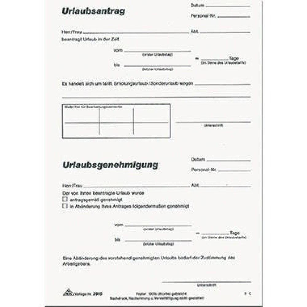 Produktabbildung Nr. 1: RNK Urlaubsantrag 2915 DIN A5 50Blatt