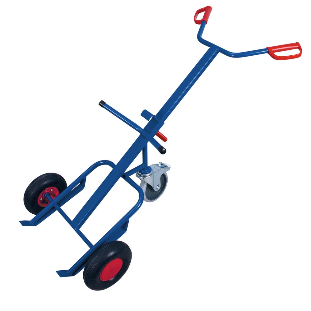 Produktabbildung: VARIOfit® Fass-Sackkarre aus Stahl, Tragkraft 250 kg, Luft-Bereifung, Stützrad, enzianblau