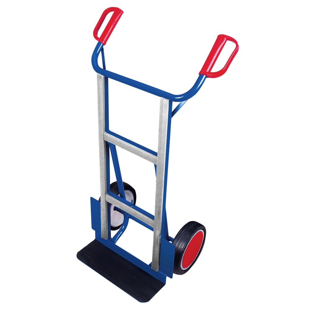 VARIOfit® Geräte-Sackkarre aus Stahl, Tragkraft 250kg, Schaufel BxT 450 x 150 mm, Vollgummi-Bereifung, enzianblau Produktabbildung: VARIOfit® Geräte-Sackkarre aus Stahl, Tragkraft 250kg, Schaufel BxT 450 x 150 mm, Vollgummi-Bereifung, enzianblau