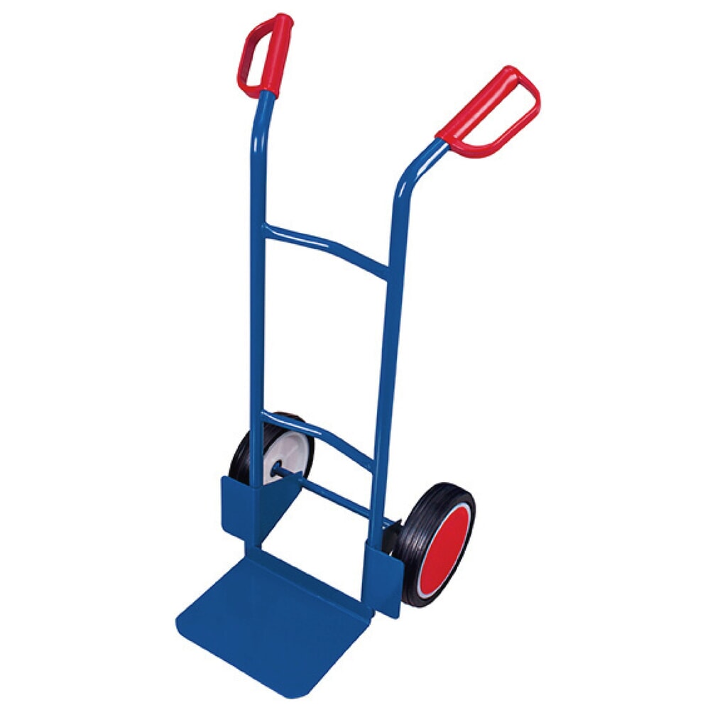 Produktabbildung: VARIOfit® Stahlrohr-Sackkarre, Tragkraft 200 kg, Schaufel BxT 320 x 250 mm, Vollgummi-Bereifung, enzianblau