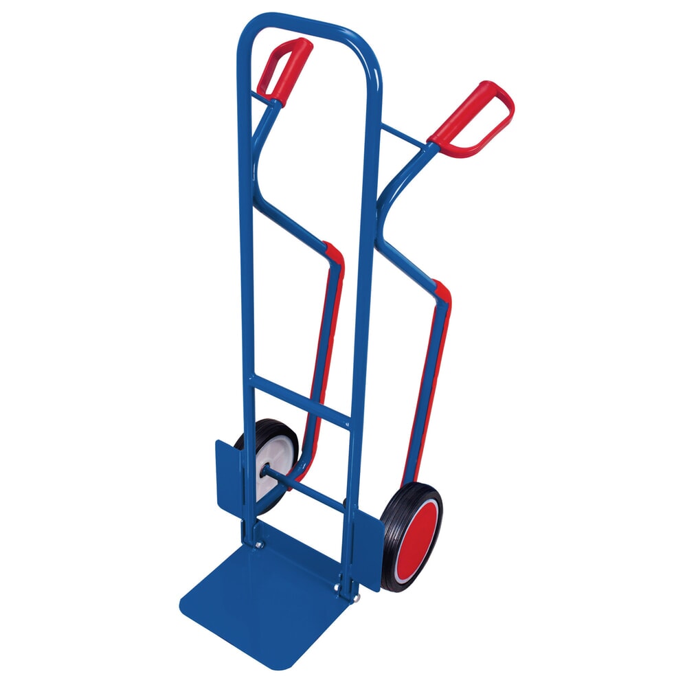 VARIOfit® Stahlrohr-Sackkarre mit auswechselbaren Gleitkufen, Tragkraft 200 kg, Schaufel BxT 320 x 255 mm, Vollgummi-Bereifung, Schaufel abklappbar, enzianblau Produktabbildung: VARIOfit® Stahlrohr-Sackkarre mit auswechselbaren Gleitkufen, Tragkraft 200 kg, Schaufel BxT 320 x 255 mm, Vollgummi-Bereifung, Schaufel abklappbar, enzianblau