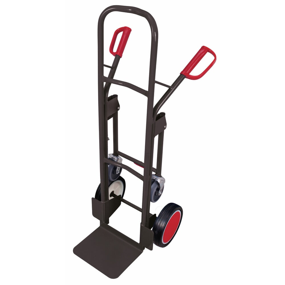 Produktabbildung: VARIOfit® Stahlrohr-Sackkarre mit Stützrädern, Tragkraft 250 kg, Schaufel BxT 320 x 250 mm, Vollgummi-Bereifung, anthrazitgrau