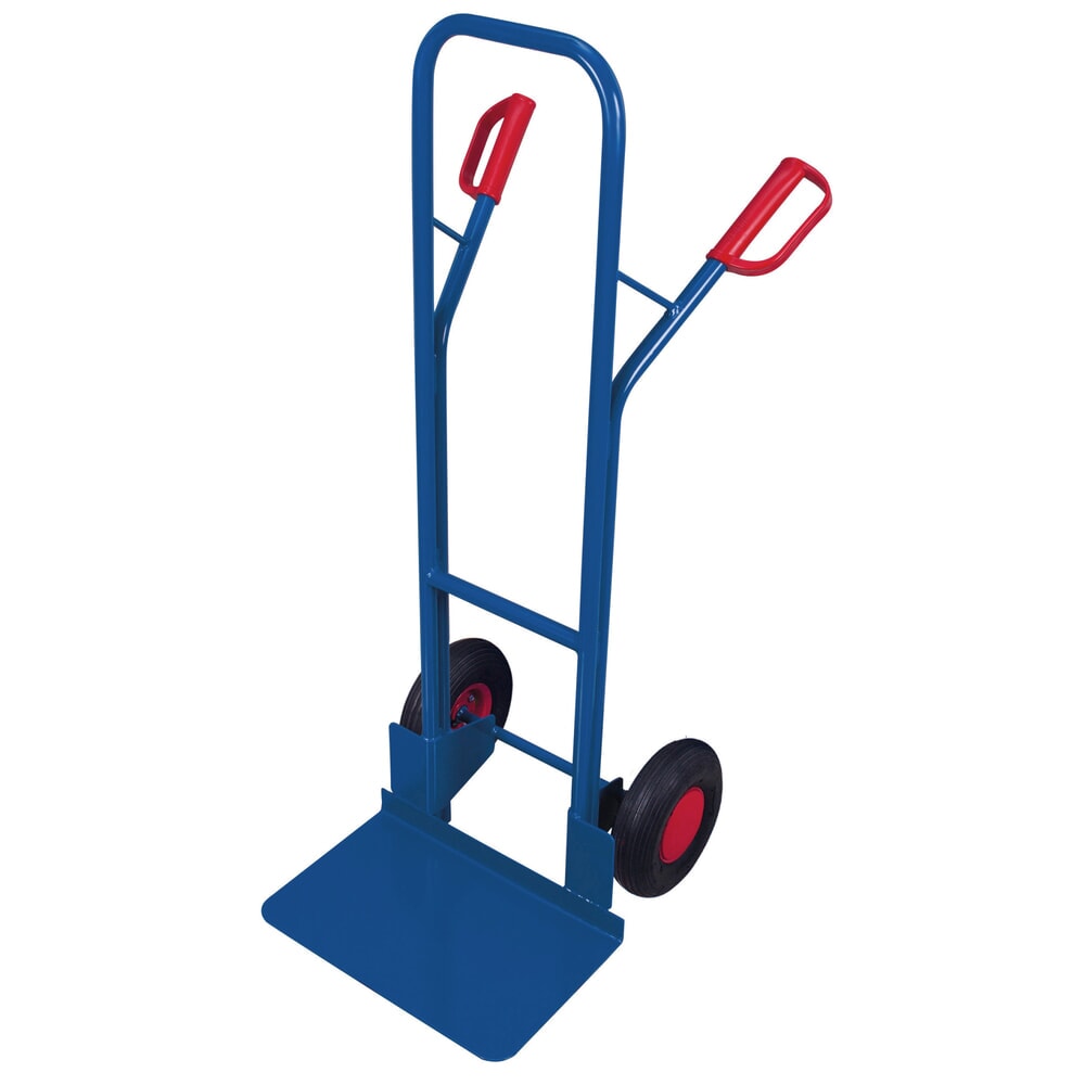 VARIOfit® Stahlrohr-Sackkarre, Tragkraft 250 kg, Schaufel BxT 480 x 300 mm, HxBxT 1.305 x 570 x 650 mm, Luft-Bereifung, enzianblau Produktabbildung: VARIOfit® Stahlrohr-Sackkarre, Tragkraft 250 kg, Schaufel BxT 480 x 300 mm, HxBxT 1.305 x 570 x 650 mm, Luft-Bereifung, enzianblau