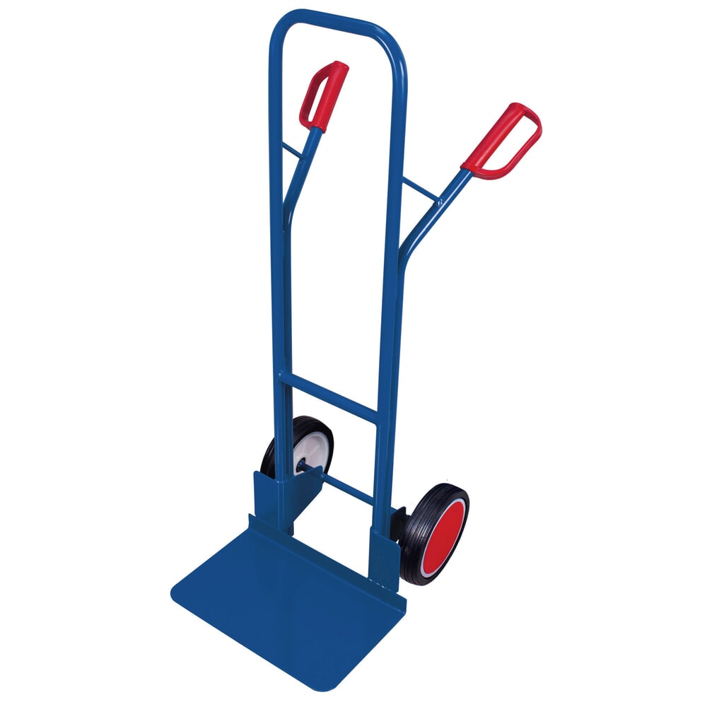 Produktabbildung: VARIOfit® Stahlrohr-Sackkarre, Tragkraft 250 kg, Schaufel BxT 480 x 300 mm, HxBxT 1.305 x 570 x 650 mm, Vollgummi-Bereifung, enzianblau