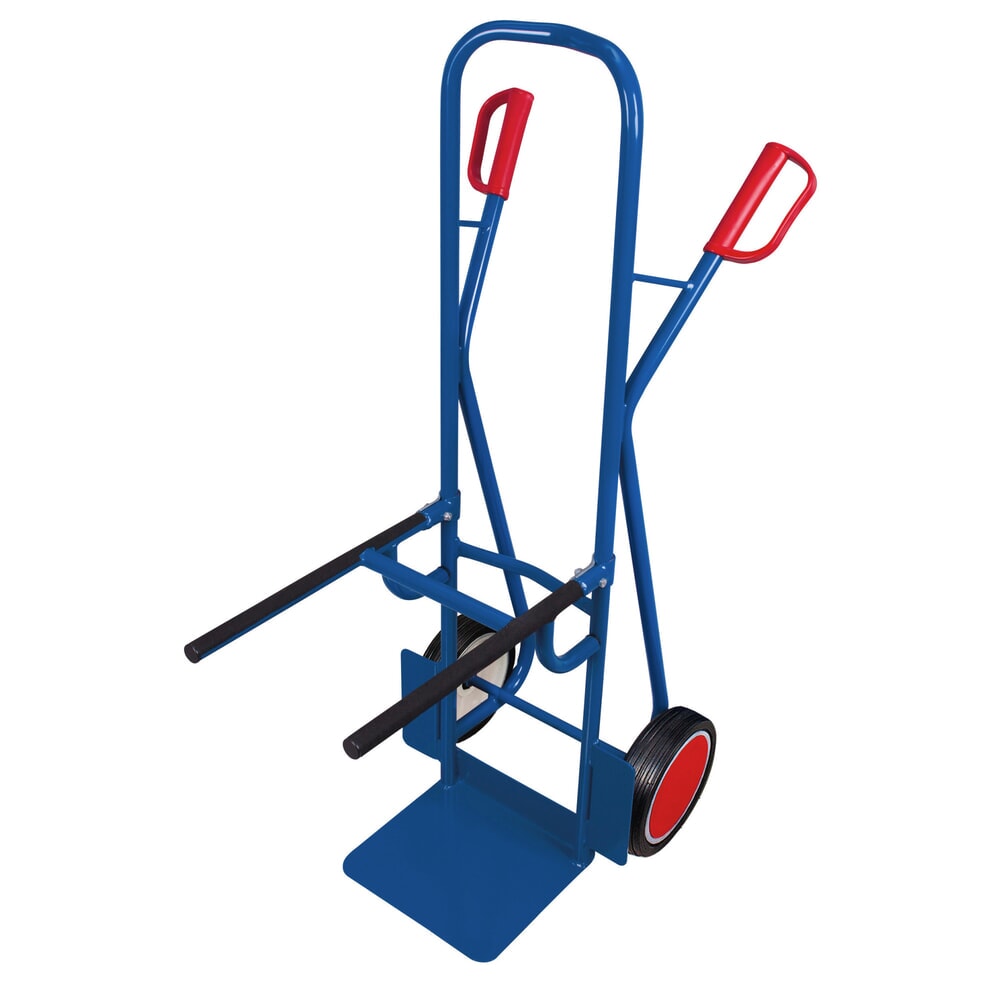 Produktabbildung: VARIOfit® Stuhl-Sackkarre aus Stahl, Tragkraft 250 kg, Schaufel BxT 320 x 250 mm, Vollgummi-Bereifung, enzianblau