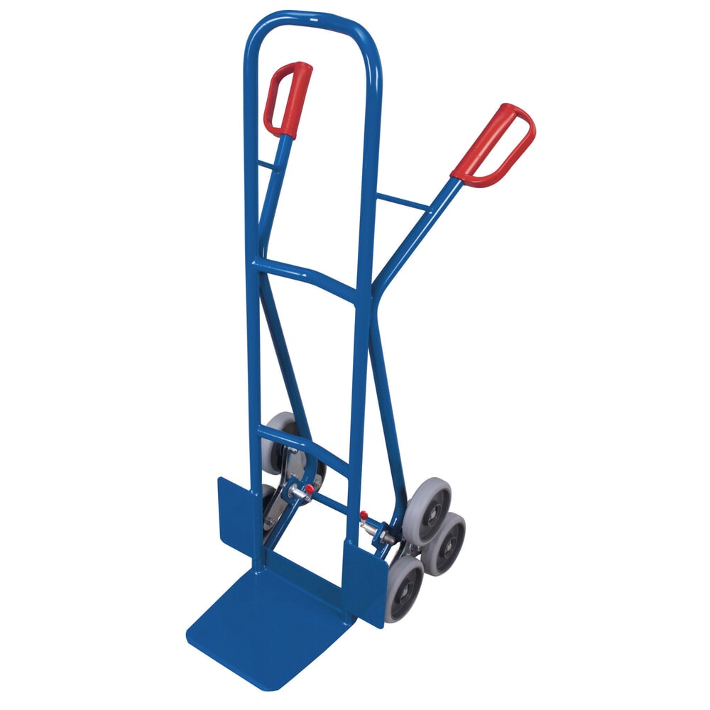 VARIOfit® Treppen-Sackkarre aus Stahl, Tragkraft 200 kg, 3-armiger Radstern, Schaufel BxT 300 x 255 mm, Thermoplastische-Bereifung, enzianblau Produktabbildung: VARIOfit® Treppen-Sackkarre aus Stahl, Tragkraft 200 kg, 3-armiger Radstern, Schaufel BxT 300 x 255 mm, Thermoplastische-Bereifung, enzianblau