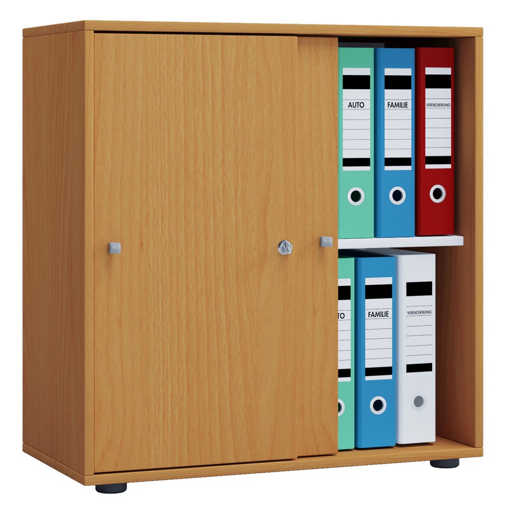 Produktabbildung Nr. 1: VCM Büroschrank Lona mit Schiebetüren, 2 Fächer, HxBxT 740 x 700 x 400 mm, Buche
