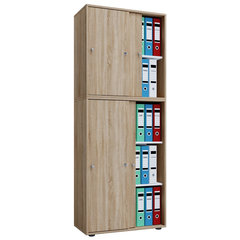 Produktabbildung Nr. 1: VCM Büroschrank Lona mit Schiebetüren, 5 Fächer, HxBxT 1.780 x 700 x 400 mm, Sonoma-Eiche