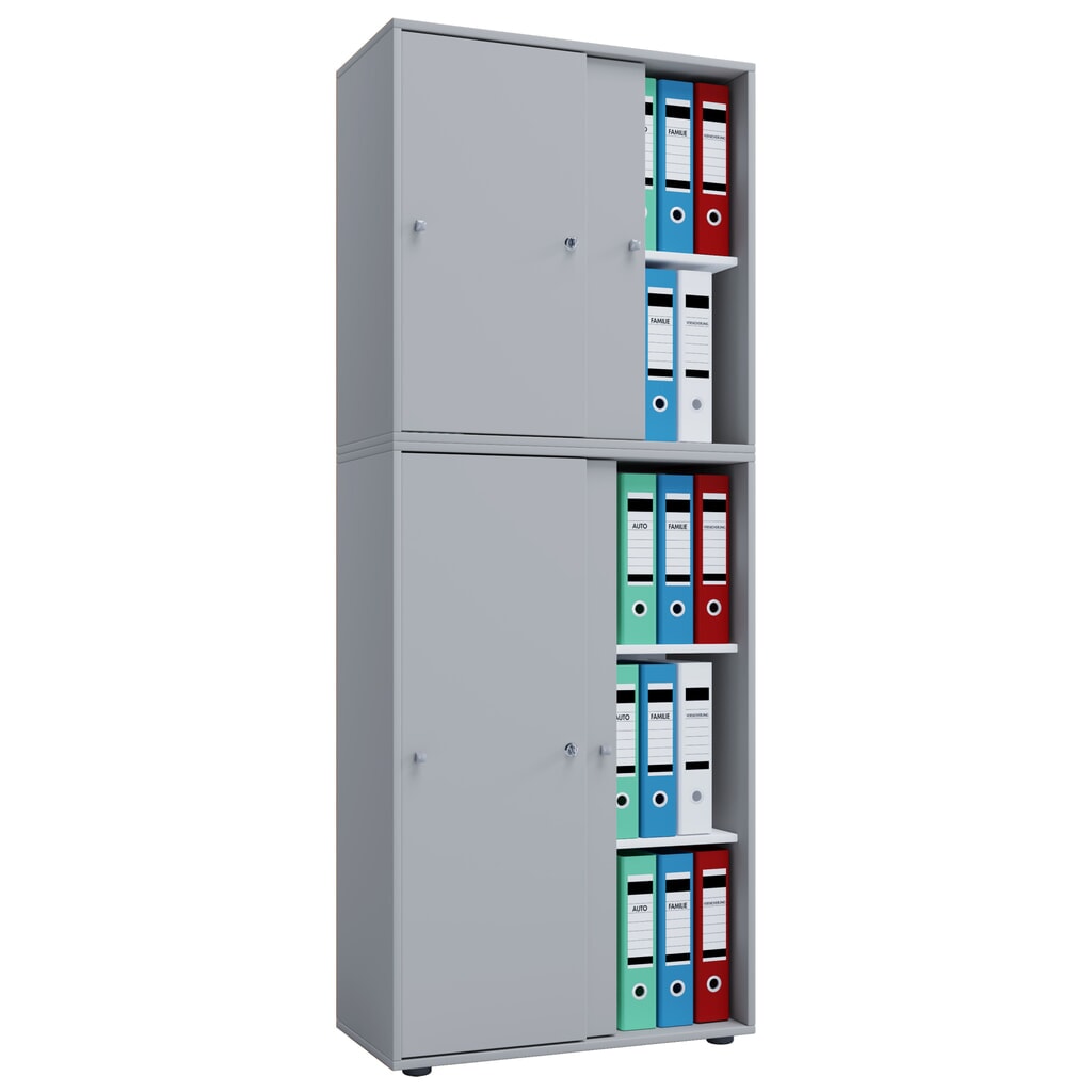 Produktabbildung: VCM Büroschrank Lona mit Schiebetüren, 5 Fächer, HxBxT 1.780 x 700 x 400 mm, grau