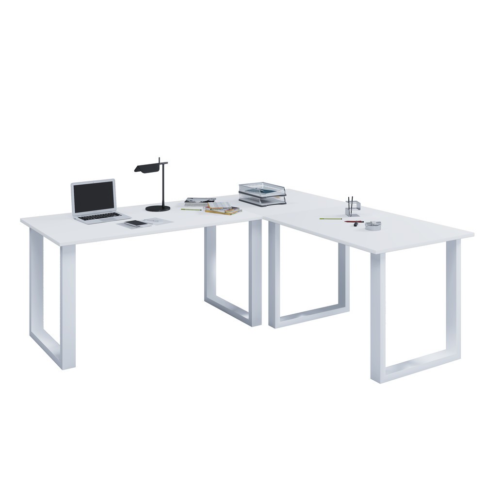 Produktabbildung Nr. 1: VCM Büro-Eckschreibtisch Lona, U-Fußgestell, Tischplatten BxT 2.200 x 800 und 2.200 x 800 mm, weiß