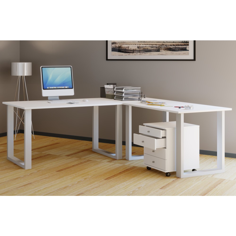 Produktabbildung Nr. 2: VCM Büro-Eckschreibtisch Lona, U-Fußgestell, Tischplatten BxT 2.200 x 800 und 2.200 x 800 mm, weiß