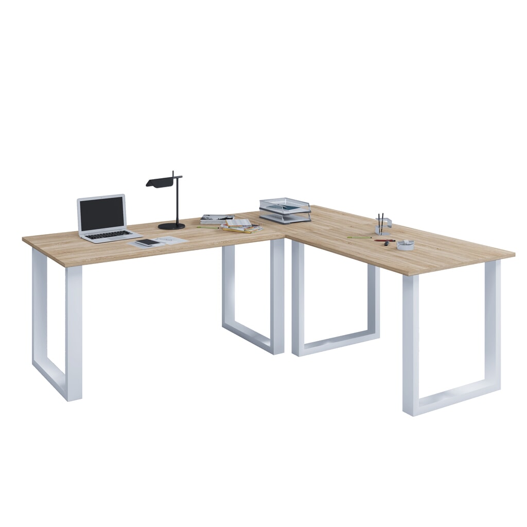 Produktabbildung: VCM Büro-Eckschreibtisch Lona, U-Fußgestell, Tischplatten BxT 1.900 x 800 und 1.600 x 800 mm, Sonoma-Eiche