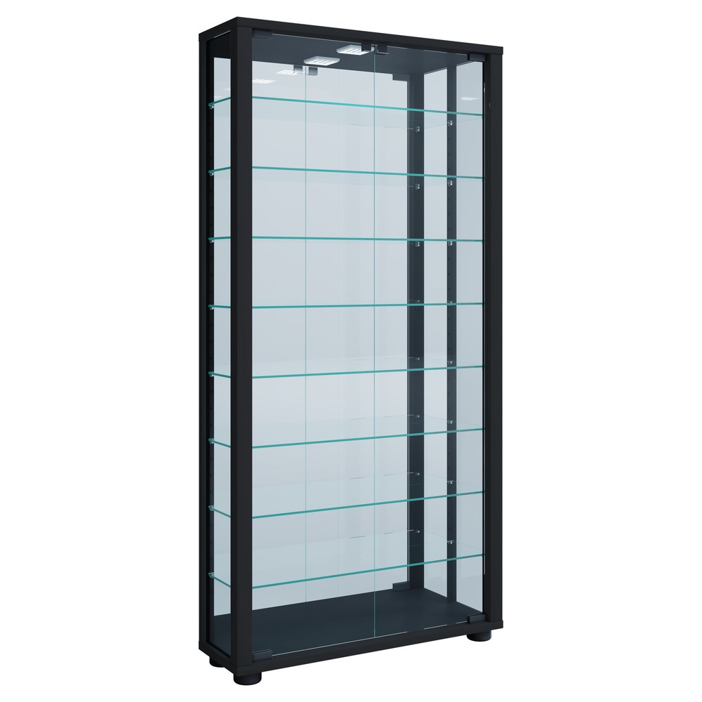Produktabbildung: VCM Standvitrine Lumo Maxi mit Spiegel, inkl. LED-Beleuchtung, schwarz