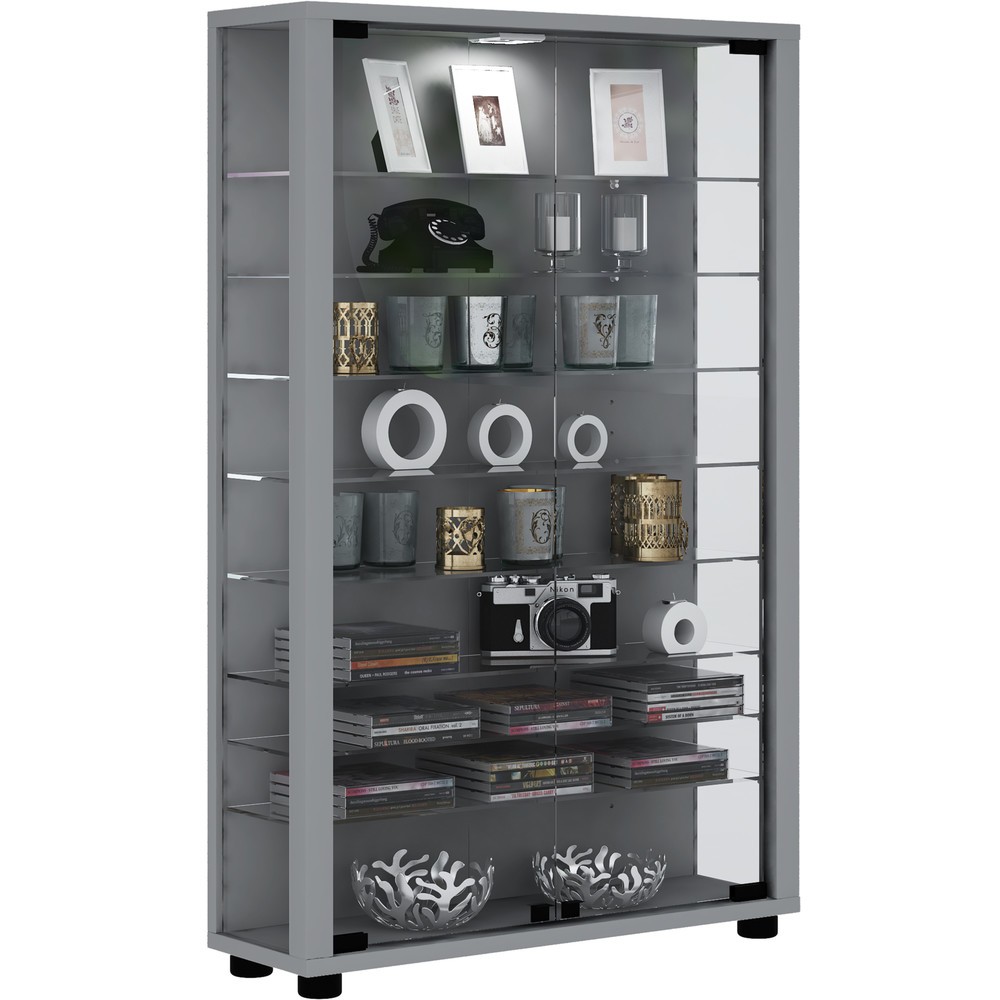 Produktabbildung: VCM Standvitrine Lumo Mini, inkl. LED-Beleuchtung, silber