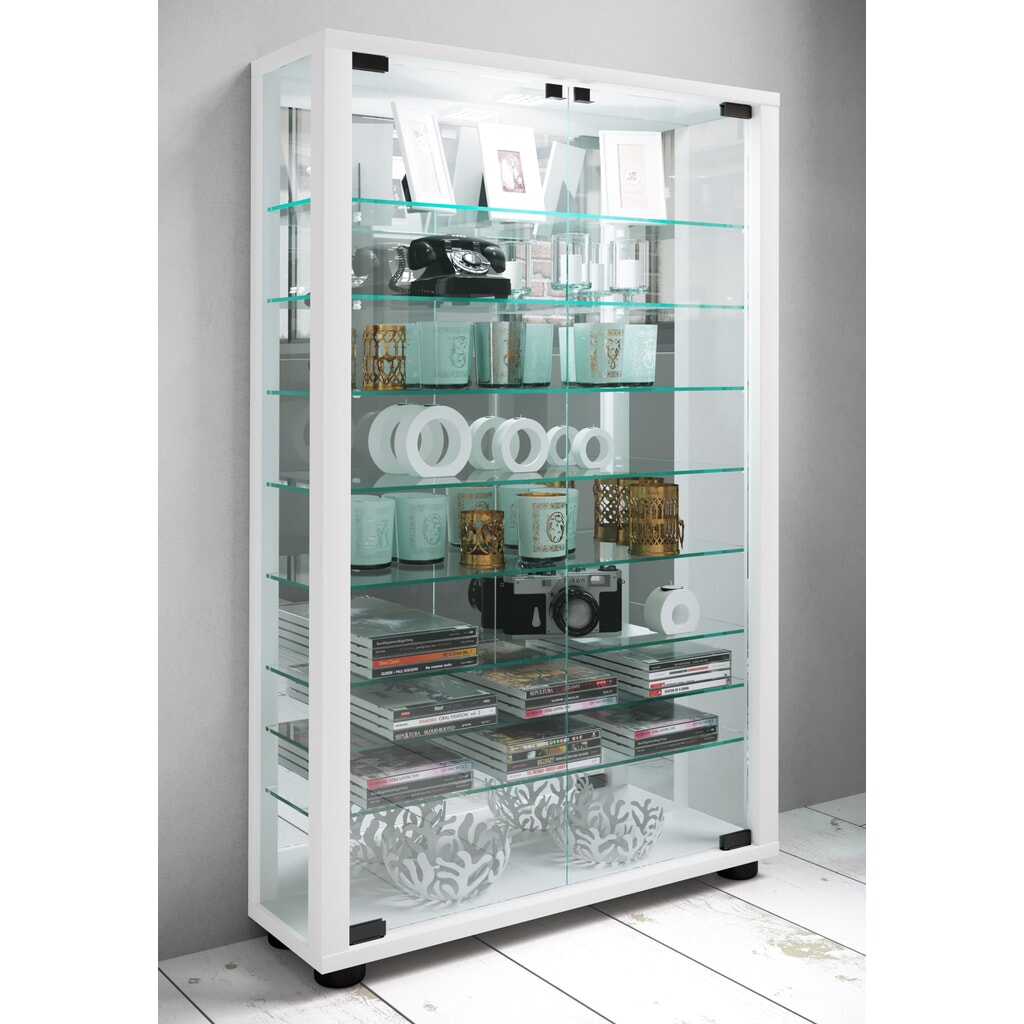 VCM Standvitrine Lumo Mini mit Spiegel, inkl. LED-Beleuchtung, weiß Produktabbildung Nr. 3: VCM Standvitrine Lumo Mini mit Spiegel, inkl. LED-Beleuchtung, weiß