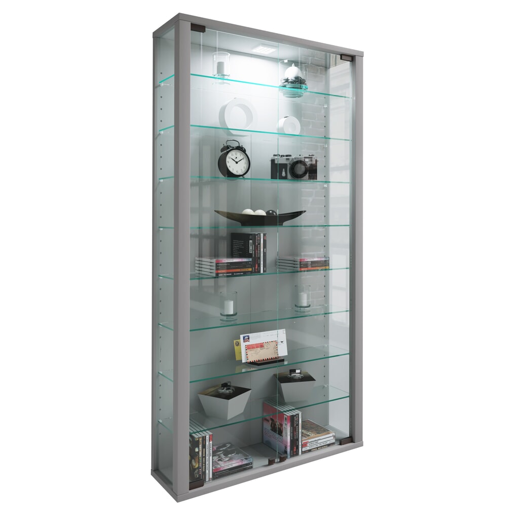 VCM Wandvitrine Vitrosa Maxi, inkl. LED-Beleuchtung, silber Produktabbildung: VCM Wandvitrine Vitrosa Maxi, inkl. LED-Beleuchtung, silber