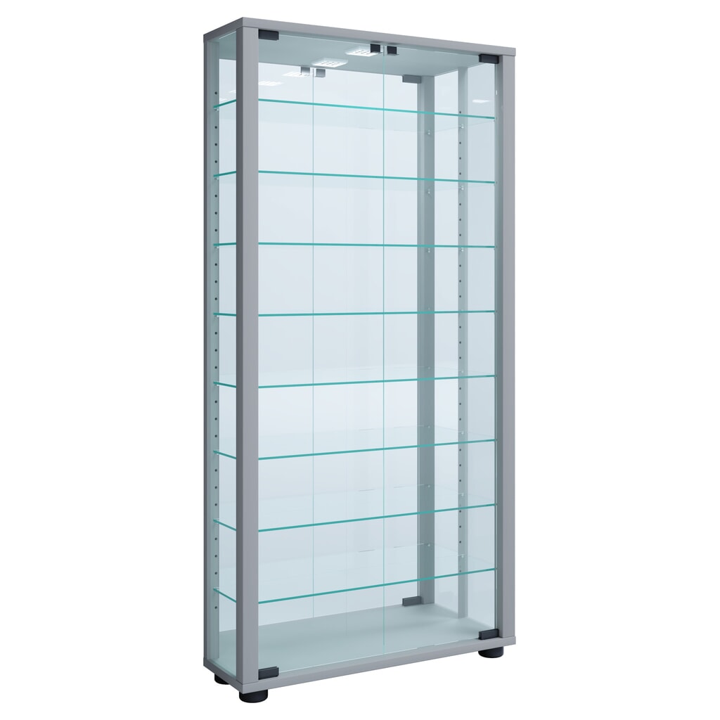 VCM Wandvitrine Vitrosa Maxi mit Spiegel, inkl. LED-Beleuchtung, silber Produktabbildung: VCM Wandvitrine Vitrosa Maxi mit Spiegel, inkl. LED-Beleuchtung, silber