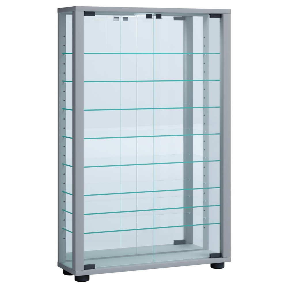 Produktabbildung Nr. 1: VCM Wandvitrine Vitrosa Mini mit Spiegel, inkl. LED-Beleuchtung, silber