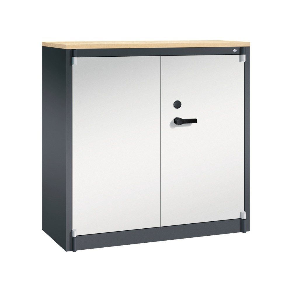 Product afbeelding: Veiligheidsdraaideurkast C+P, 3 OH, hxbxd 1.226 x 1.200 x 500 mm, zwartgrijs/lichtgrijs, Esdoorn