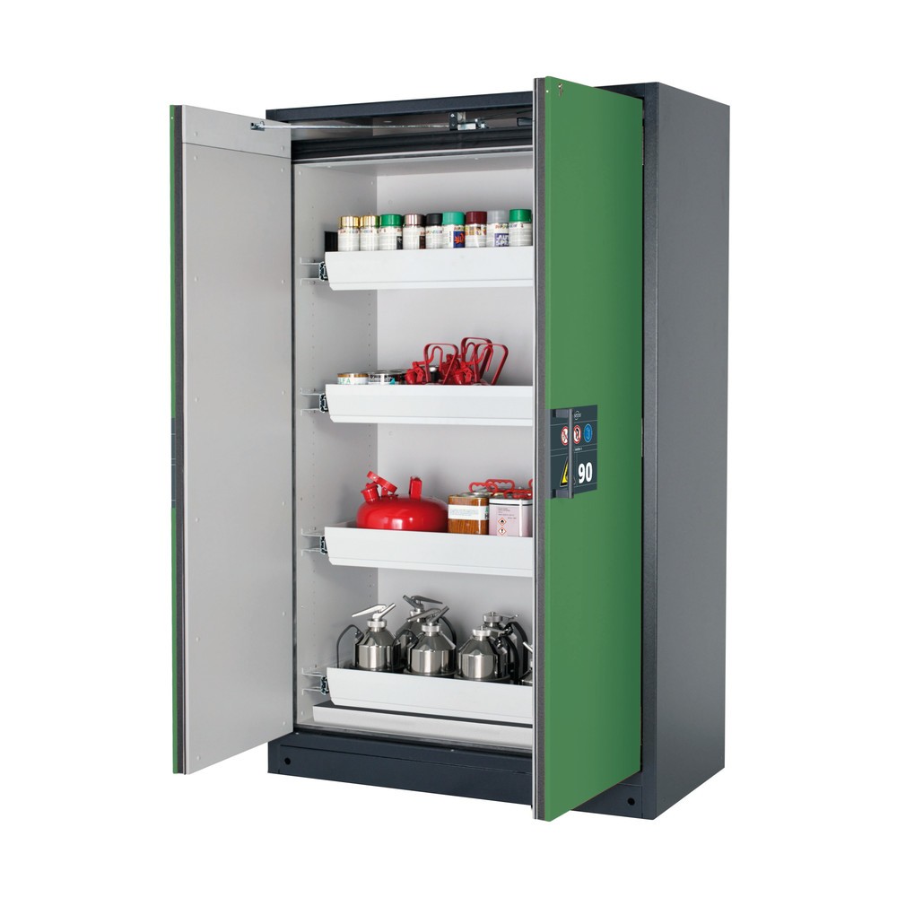 Product afbeelding: Brandveilige kluis asecos® Q-PEGASUS / type 90, 4 uittrekbare lekbakken, hxbxd 1.953 x 1.193 x 615 mm, resedagroen