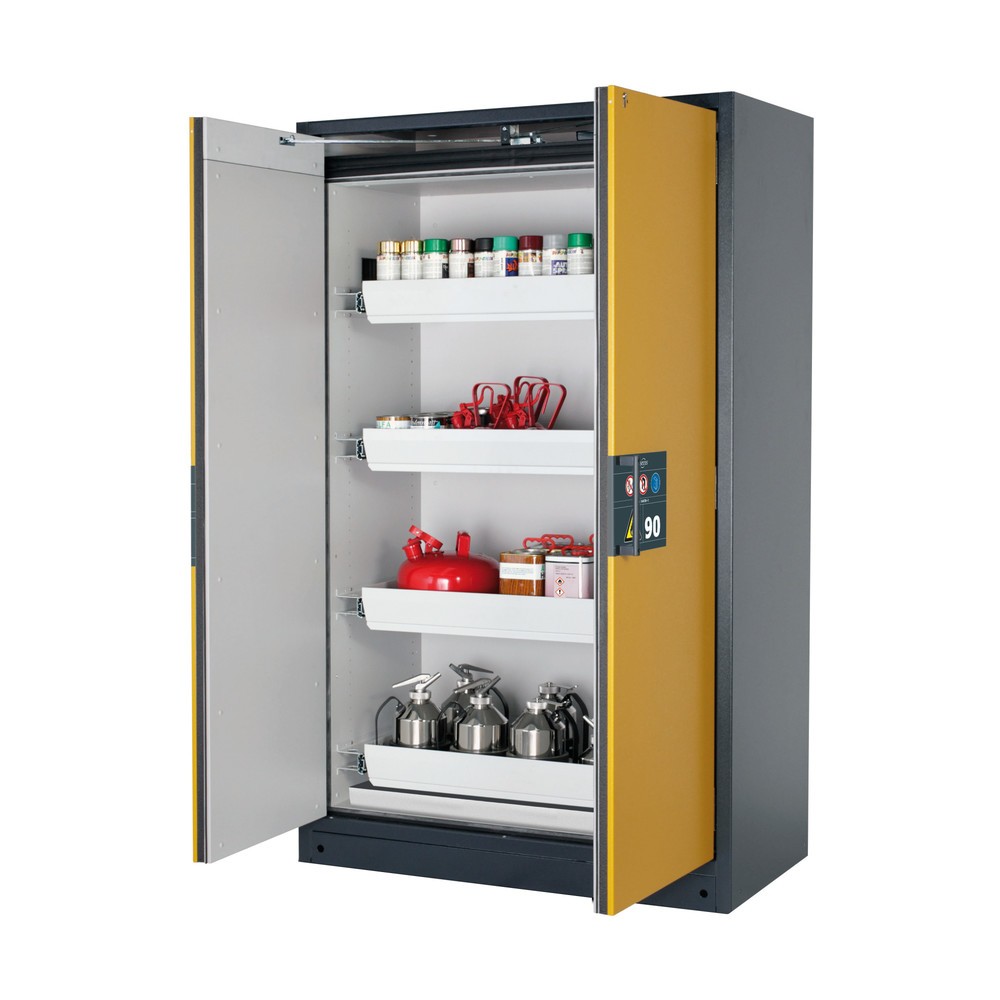 Product afbeelding: Brandveilige kluis asecos® Q-PEGASUS / type 90, 4 uittrekbare lekbakken, hxbxd 1.953 x 1.193 x 615 mm, goudgeel