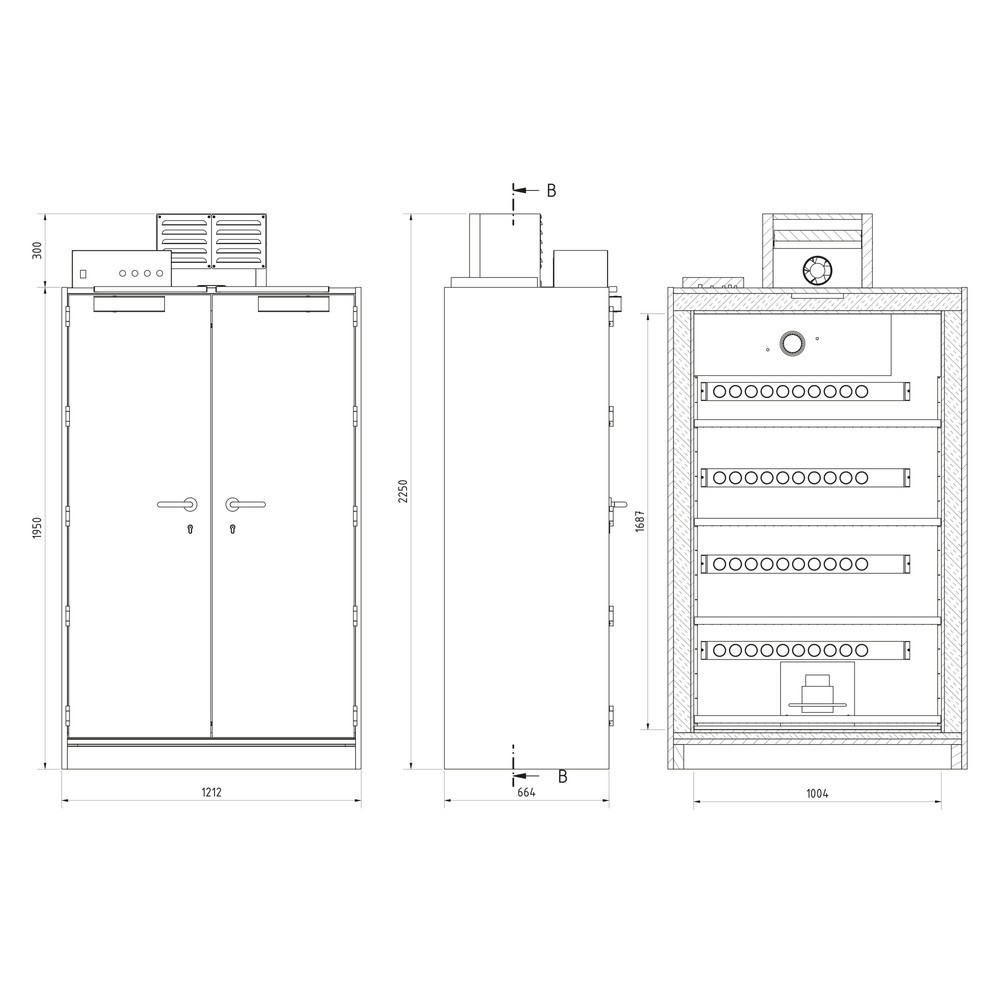 Productafbeelding nr. 2: PRIORIT accu-veiligheidskast voor lithium-ion batterijen PRIOLIN, 4 roosterplanken, lekbak, regeleenheid 230 V / AC