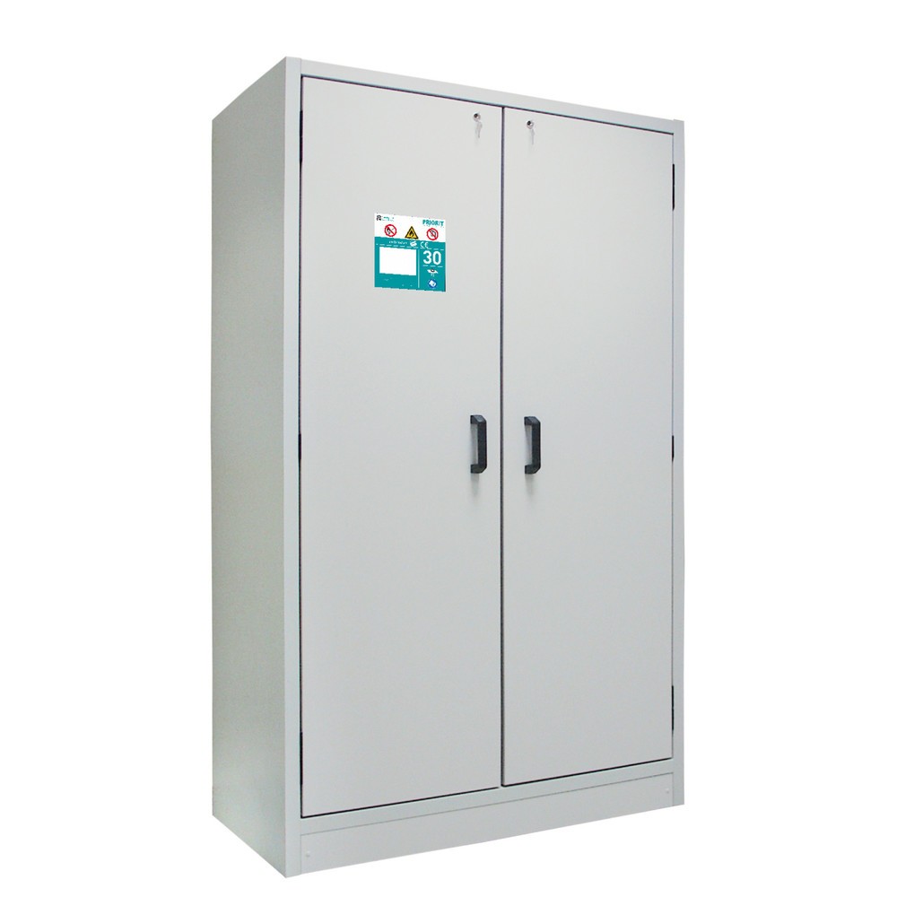 Product afbeelding: Brandveilige kluis PRIORIT type 30, 2-deurs, 3 legborden, 1 geperforeerde plaat, 1 lekbak, RAL 7035