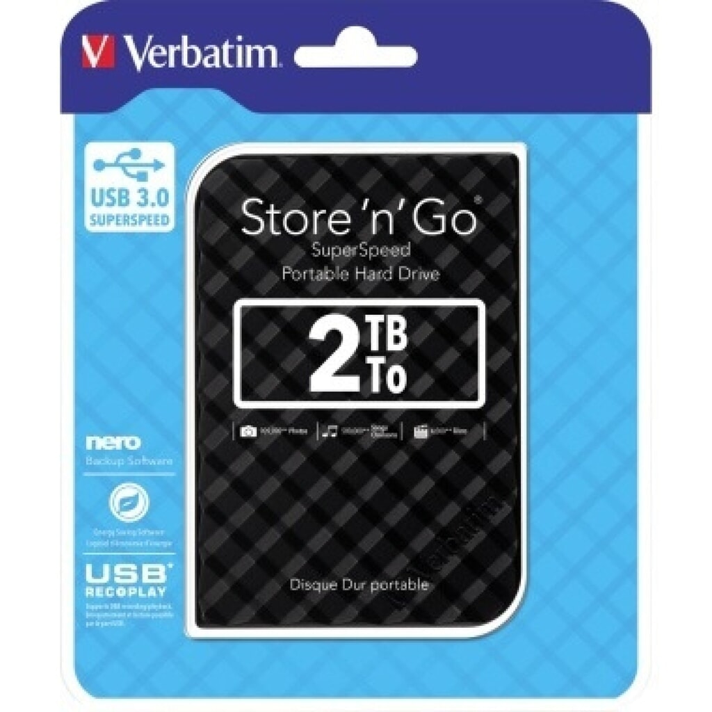 Verbatim Festplatte Store n Go 53195 USB 3.0 2TB schwarz Produktabbildung: Verbatim Festplatte Store n Go 53195 USB 3.0 2TB schwarz
