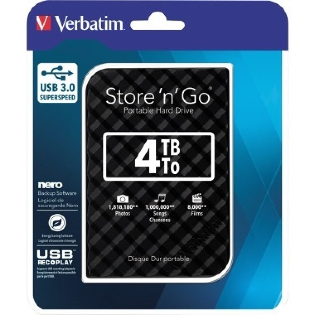 Verbatim Festplatte Store n Go 53223 USB 3.0 4TB schwarz Produktabbildung: Verbatim Festplatte Store n Go 53223 USB 3.0 4TB schwarz
