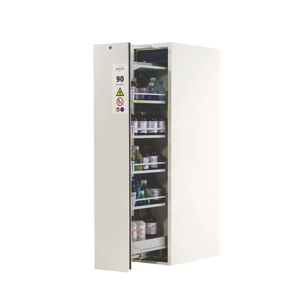 Product afbeelding: asecos® brandveiligheidskast V-MOVE-90 met verticale uittrekfunctie, hxbxd 1.966 x 449 x 860 mm, laboratoriumwit