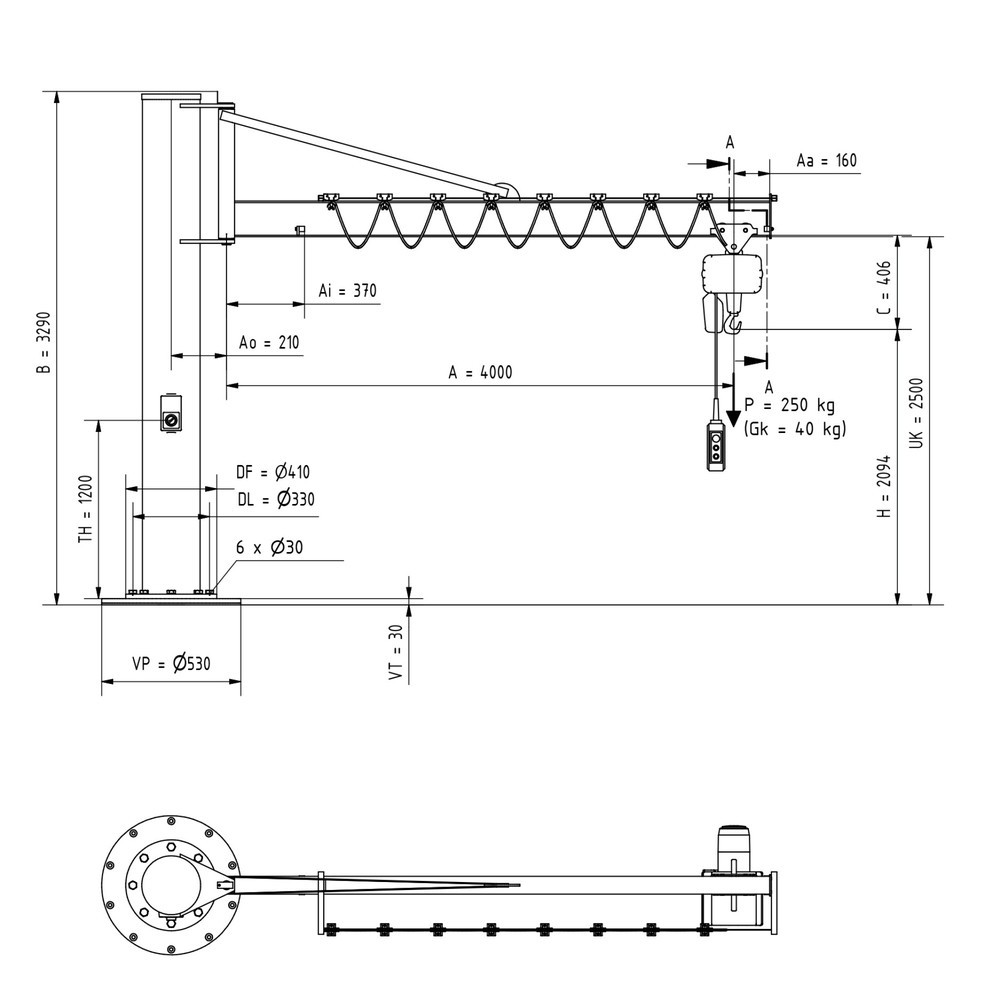 Produktabbildung Nr. 2: VETTER® Schwenkkran inkl. LIFTKET Elektrokettenzug, Säulenausführung mit Abspannung, inkl. Befestigungsmaterial, Ausladung 4.000 mm, TK 250 kg