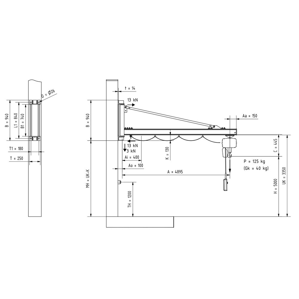 Produktabbildung Nr. 2: VETTER® Schwenkkran inkl. LIFTKET Elektrokettenzug, Wandausführung, Ausladung 4.900 mm, TK 125 kg