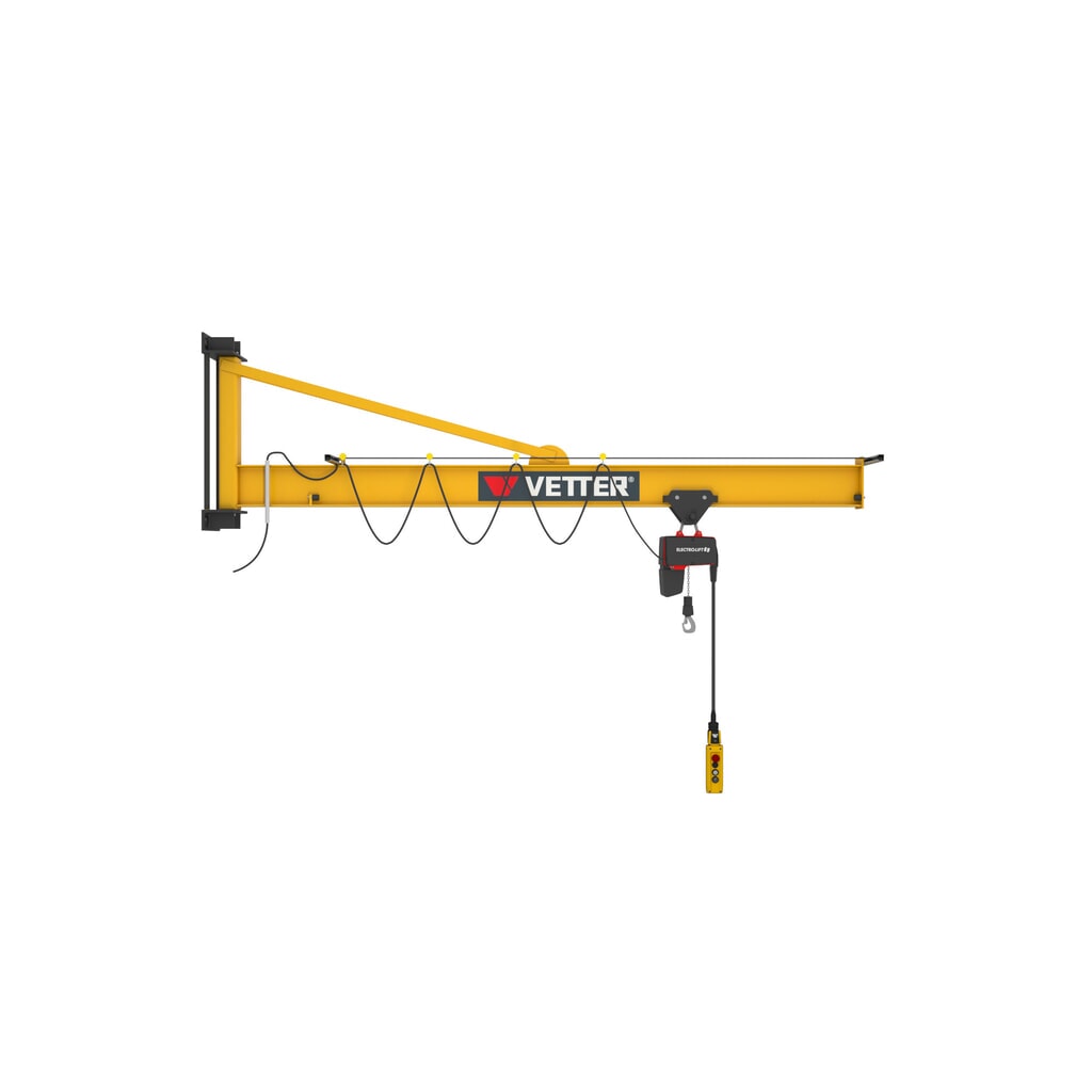 Produktabbildung Nr. 1: VETTER® Schwenkkran inkl. LIFTKET Elektrokettenzug, Wandausführung mit Abspannung, Ausladung 5.000 mm, TK 125 kg