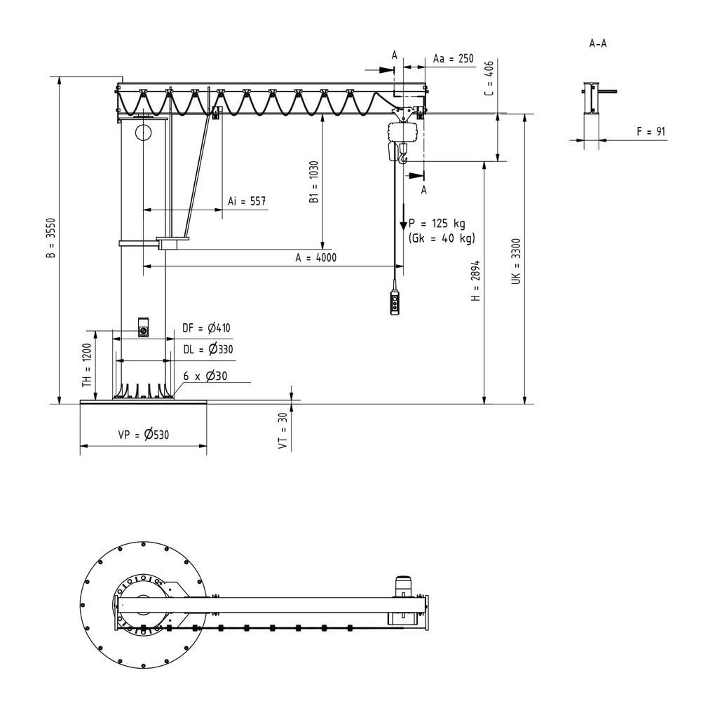 Produktabbildung Nr. 2: VETTER® Schwenkkran inkl. LIFTKET Elektrokettenzug, Säulenausführung, 360° Schwenkbereich, Ausladung 4.000 mm inkl. LIFTKET Elektrokettenzug, TK 125 kg