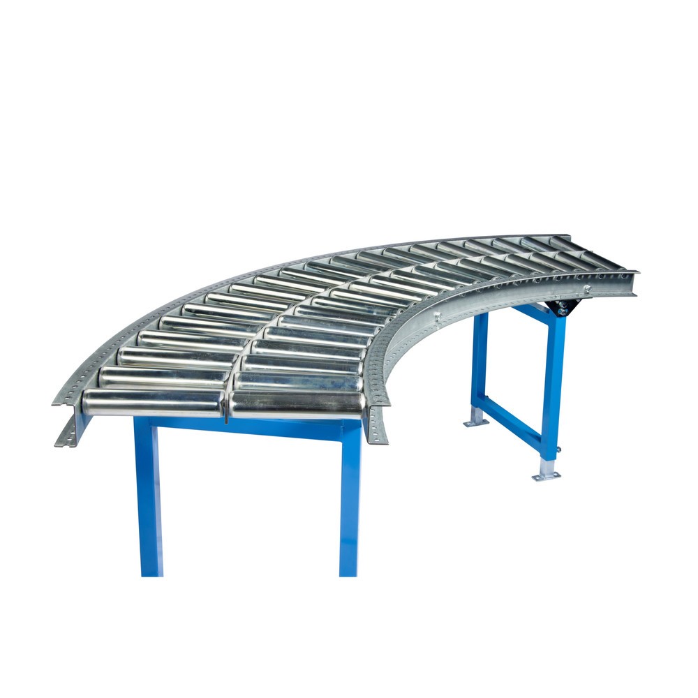 Imagen del producto: Vía de rodillos ligera, rodillos de acero, curva 90°, ancho de vía 400 mm, distancia entre ejes 125 mm