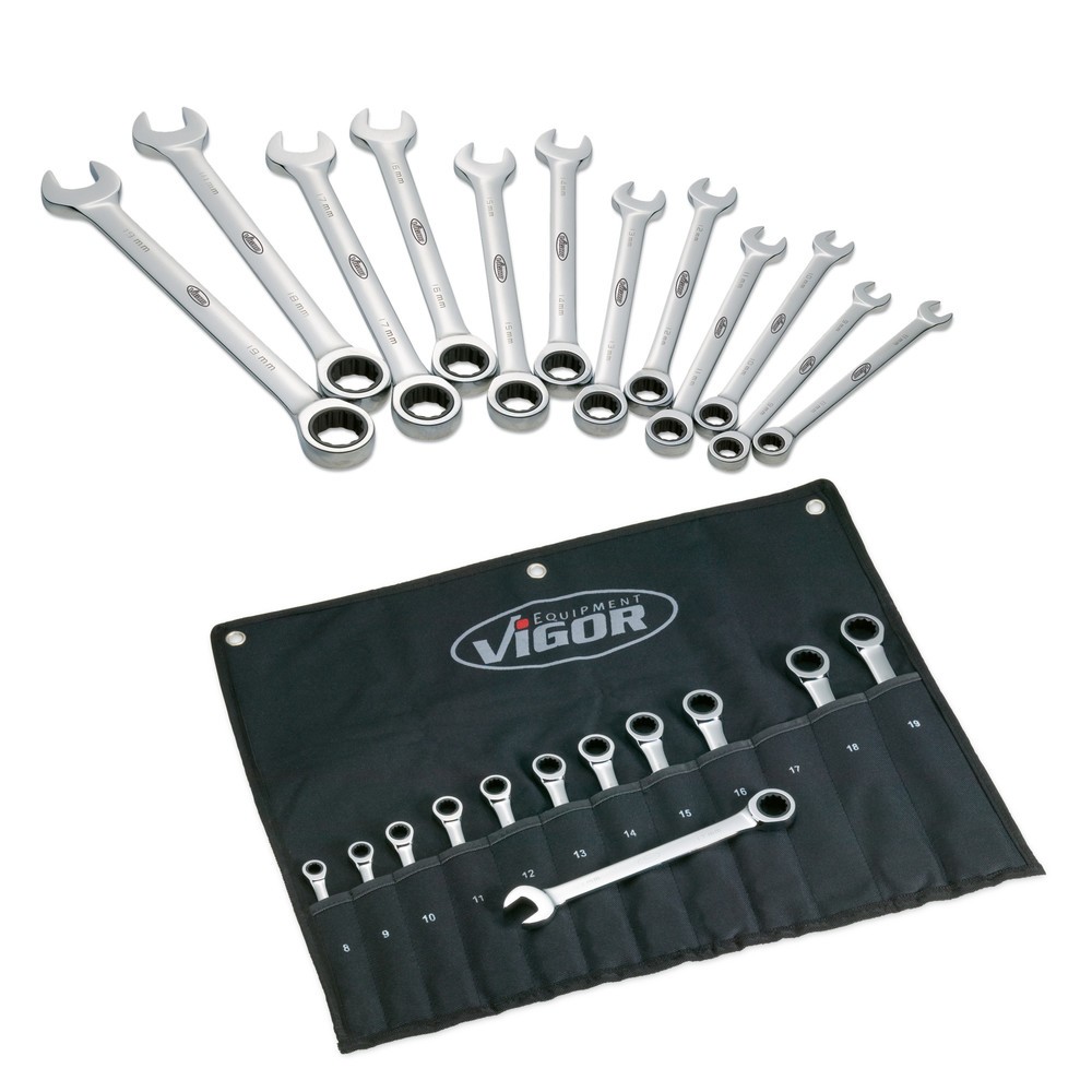Produktabbildung: VIGOR® Doppel-Ringmaulschlüssel-Satz, 12-teilig
