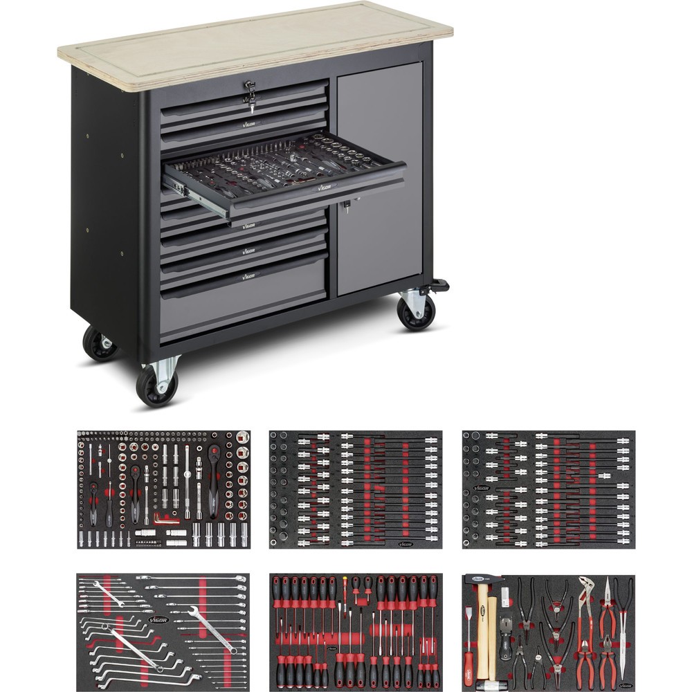 Produktabbildung Nr. 1: VIGOR® Werkbank1000, inkl. 385-teiligem Sortiment, 8 Schubladen + 1 Schrank