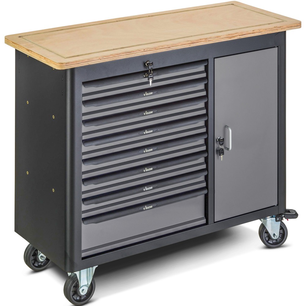 Produktabbildung: VIGOR® Werkbank1000, leer, 8 Schubladen + 1 Schrank