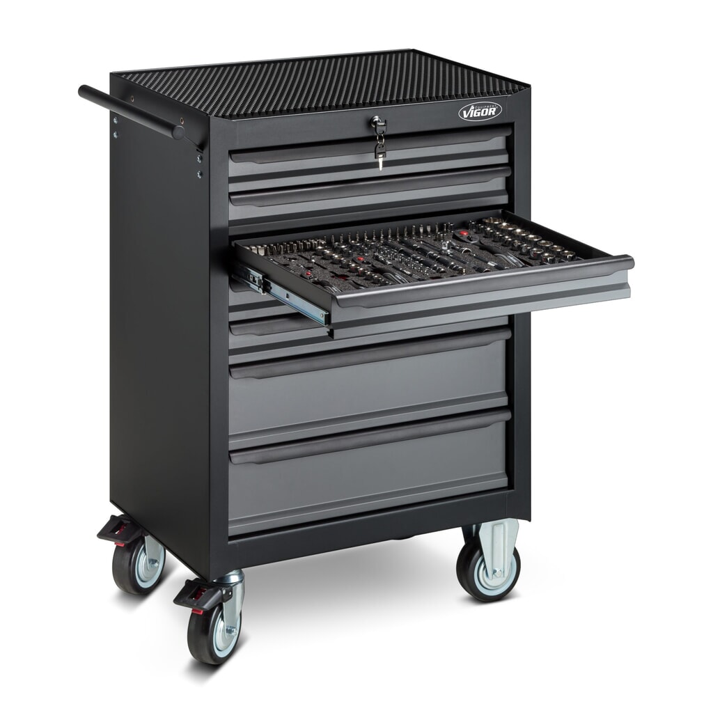 Produktabbildung: VIGOR® Werkzeugwagen 500N, 7 Schubladen, leer