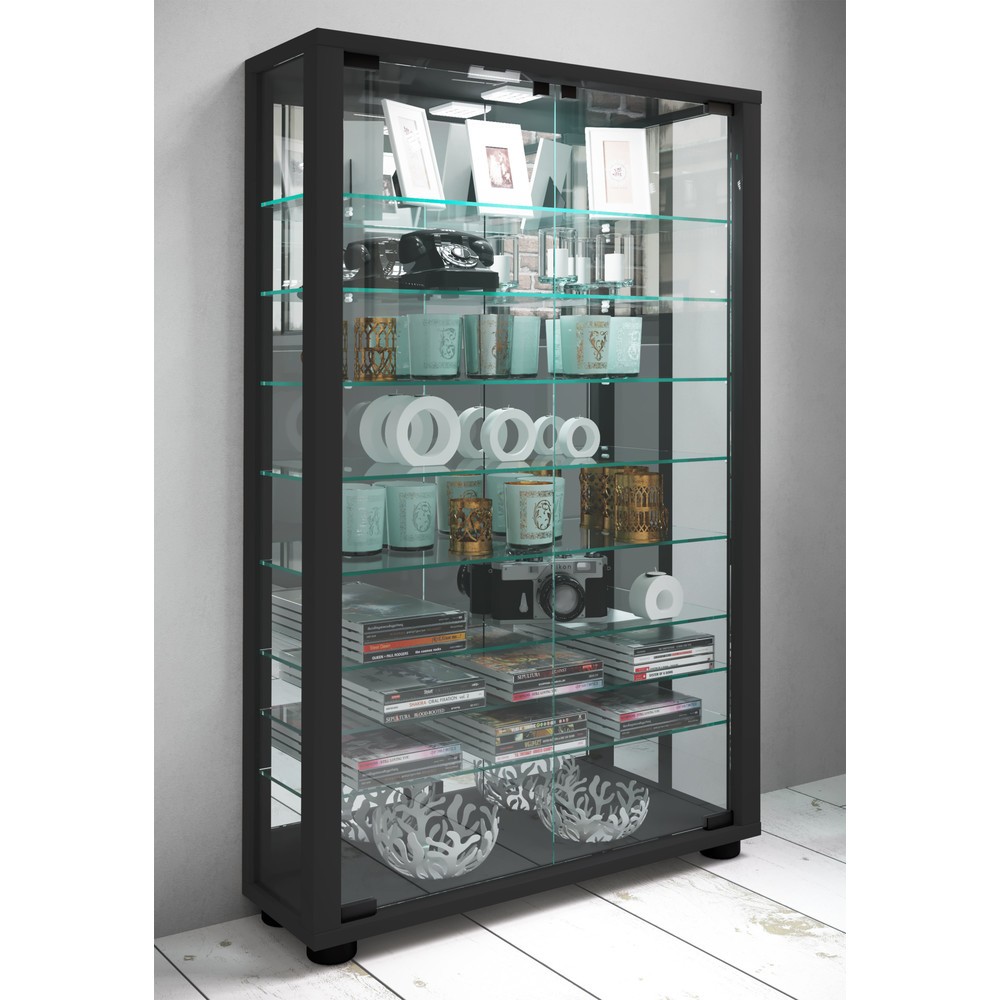 Číslo obrázku produktu 3: VCM stojací vitrína Lumo Mini se zrcadlem, včetně osvětlení LED, černá