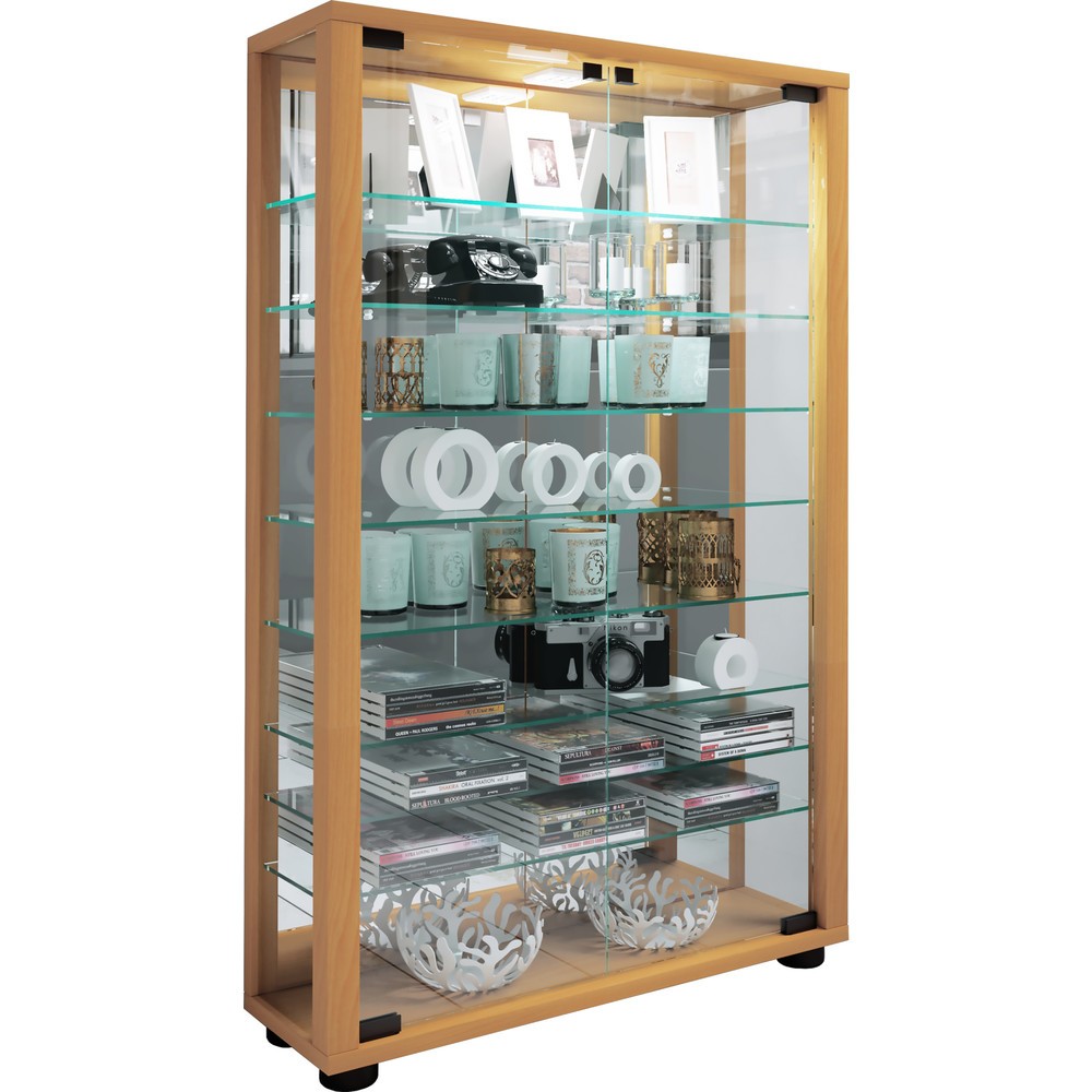 N° de l'image du produit 5 : Vitrine à poser VCM Lumo Mini avec Miroir, hêtre