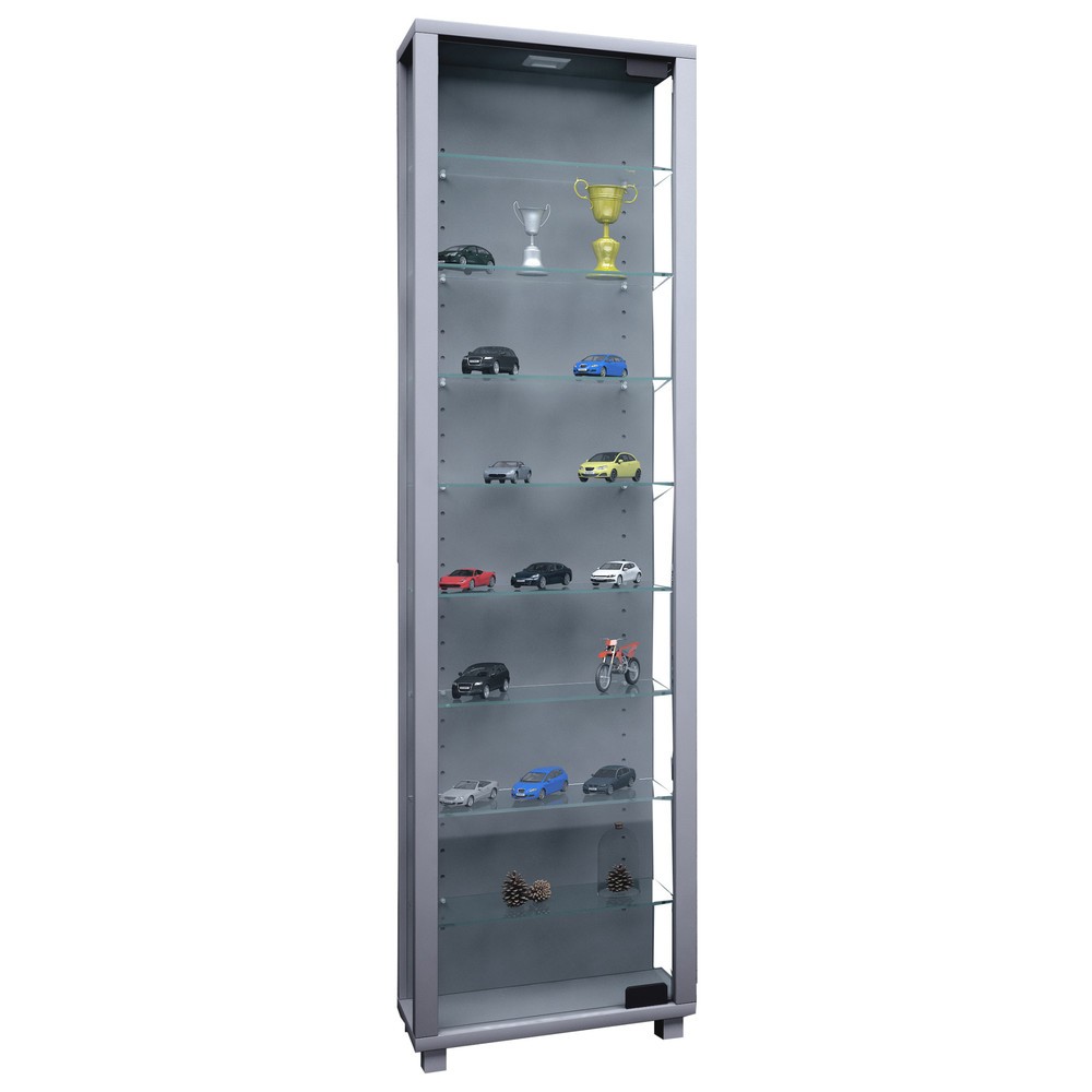 Produktabbildung: VCM Vitrine Edana Maxi, mit 8 Einlegeböden, ohne Beleuchtung, silber