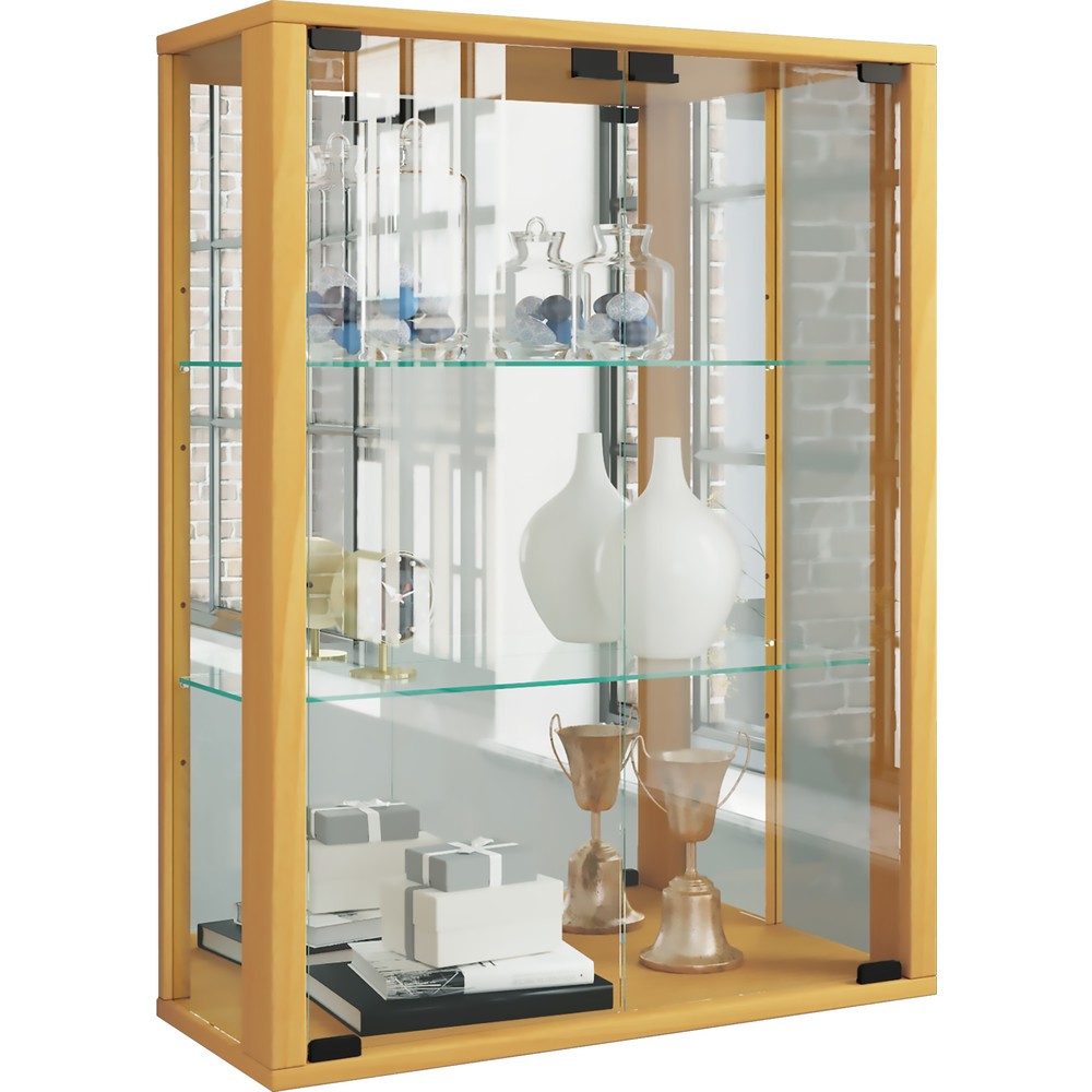 Illustration du produit: Vitrine murale VCM Udina avec miroir, éclairage LED inclus, hêtre