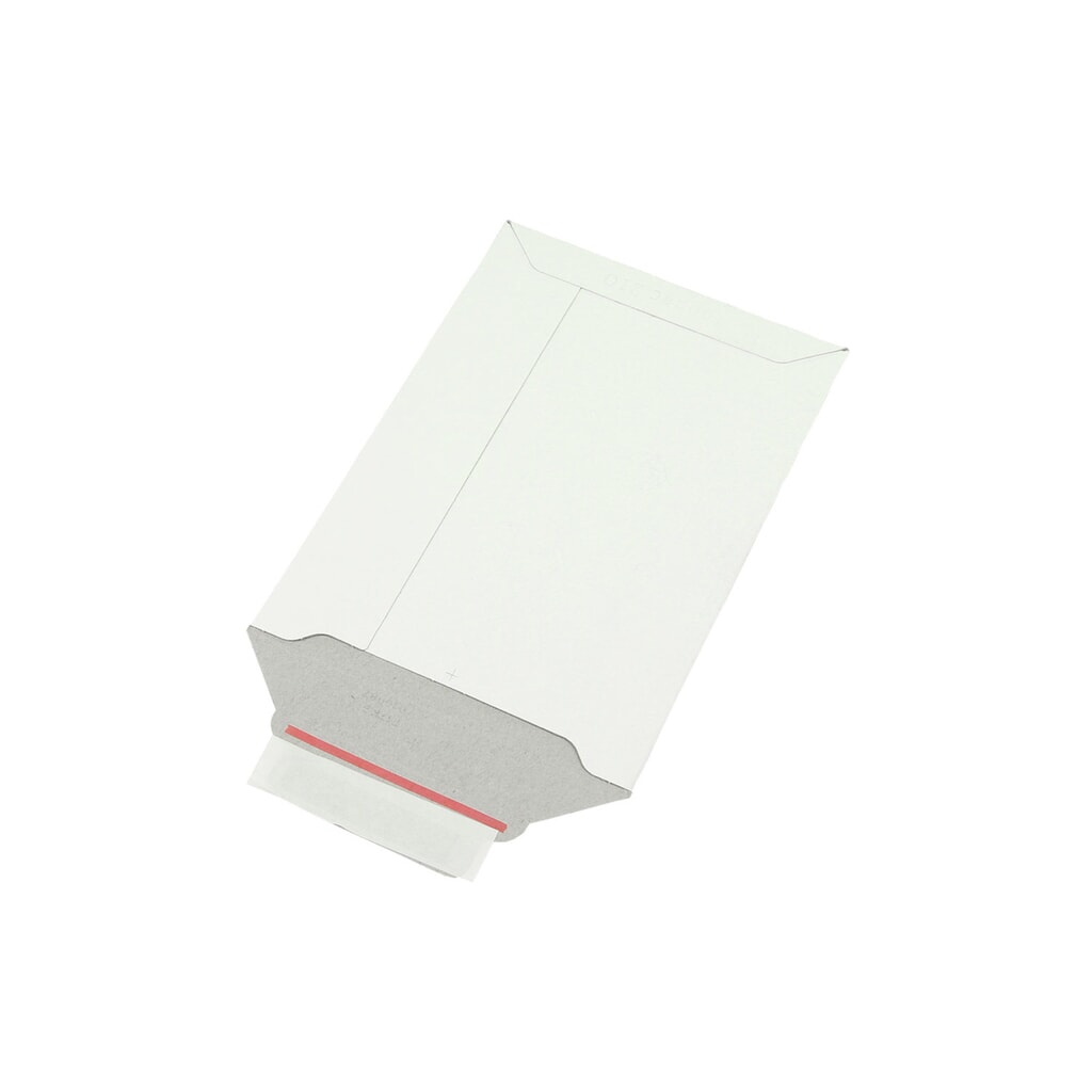 Produktabbildung: Vollpapp-Versandtasche, 175x250mm, A5, 500g/qm, weiss, mit SK-Verschluss, 1 VE = 100 Stk