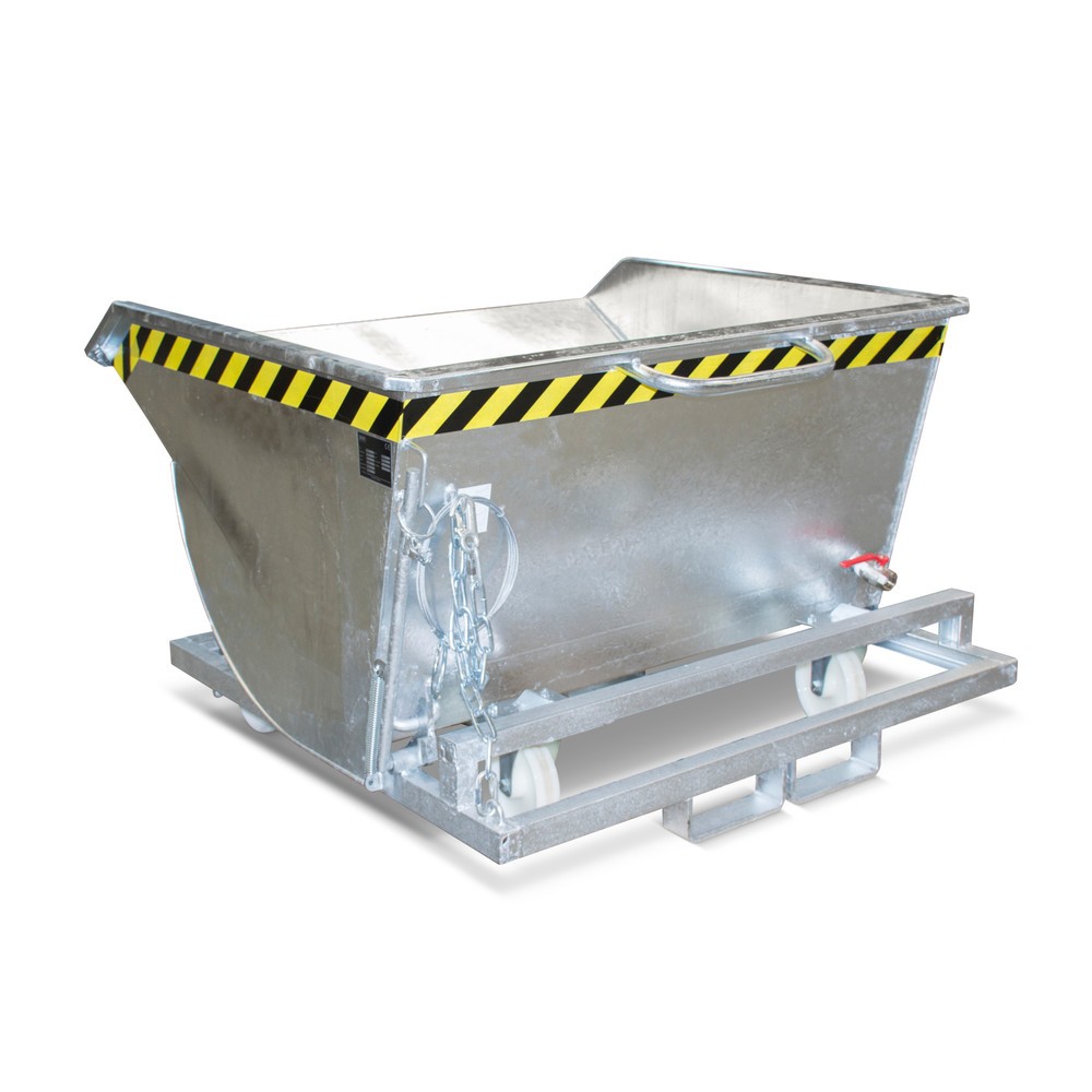 Imagen del producto: Volquete de virutas Bauer® con mecanismo rodante y kit de rodillos, altura de construcción baja, con huecos para horquillas, galvanizado, volumen 0,75 m³