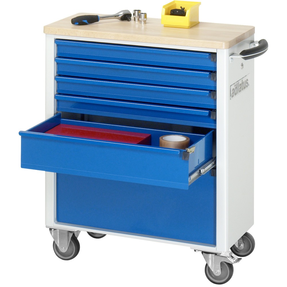 Obrázok výrobku: Vozík na náradie RAU série 700, v × š × h 860 × 700 × 350 mm, 6 zásuv. 4 × 65, 1 × 130, 1 × 260 mm, buková pracovná doska